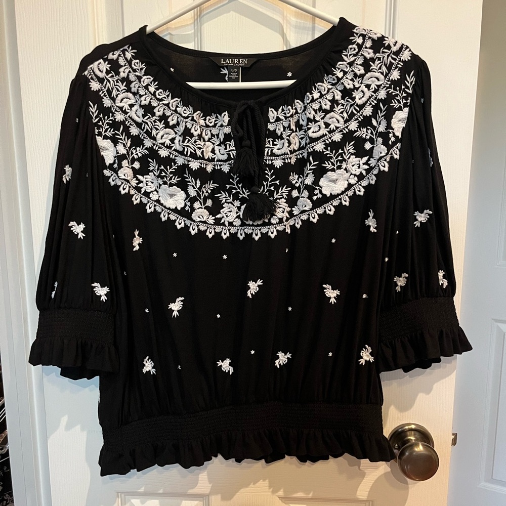 Ralph Lauren Black and White Embroidered Blouse